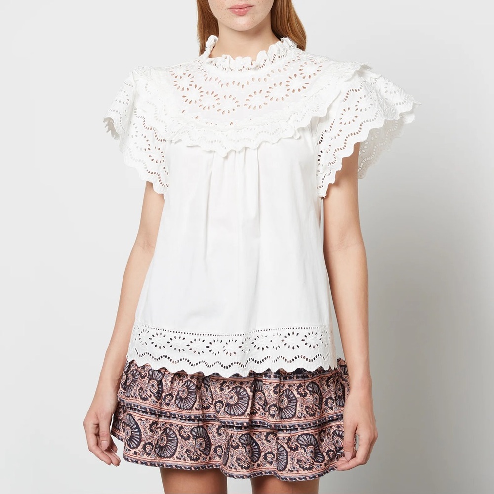 NWT Sea New York Georgina White Eyelet Flutter Sleeve Lace Top Sz XS
